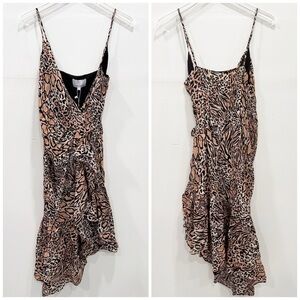 Gilner Farrar Animal Print Strappy Cami Wrap Dress Flounce Ruffle Detail XS